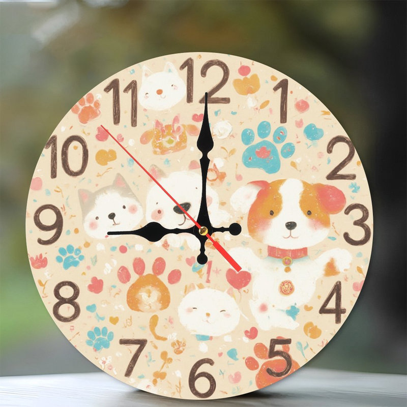Horloge, chiffres, animaux, empreintes de pattes