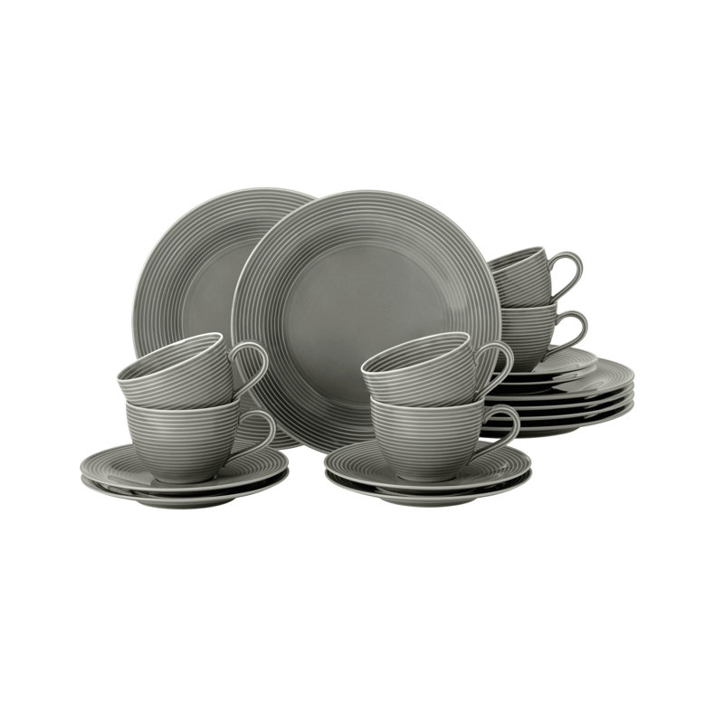 Beat 18 Piece Bone China Dinnerware Set, Service for 6, Pearl Grey