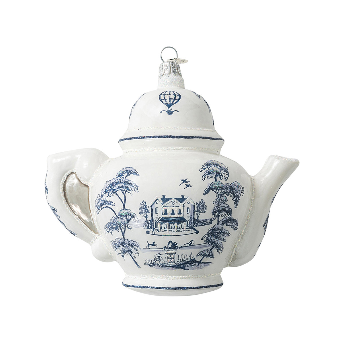 Teapot Table Lamp - Delft Blue Floral Tea Pot Accent Light, Plug-In 
