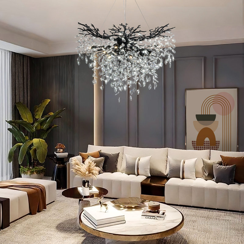 Lustre en cristal Paree Luxury, H 27,56 po x l 31,5 po x P 31,5 po, Noir mat