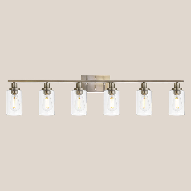 6-Light Bathroom Vanity Light, Modern Vanity Lighting Fixture For Bathroom, Matte Light Fixture, Wall Sconces With Clear Glass Shade, Bathroom Wall Light Over Mirror
