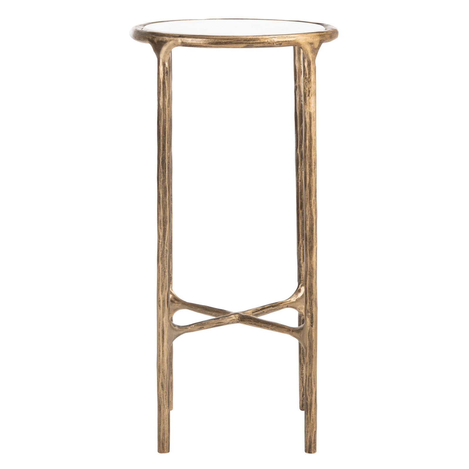 Evelynn Glass Cross Legs End Table, White Marble Top/Brass Base