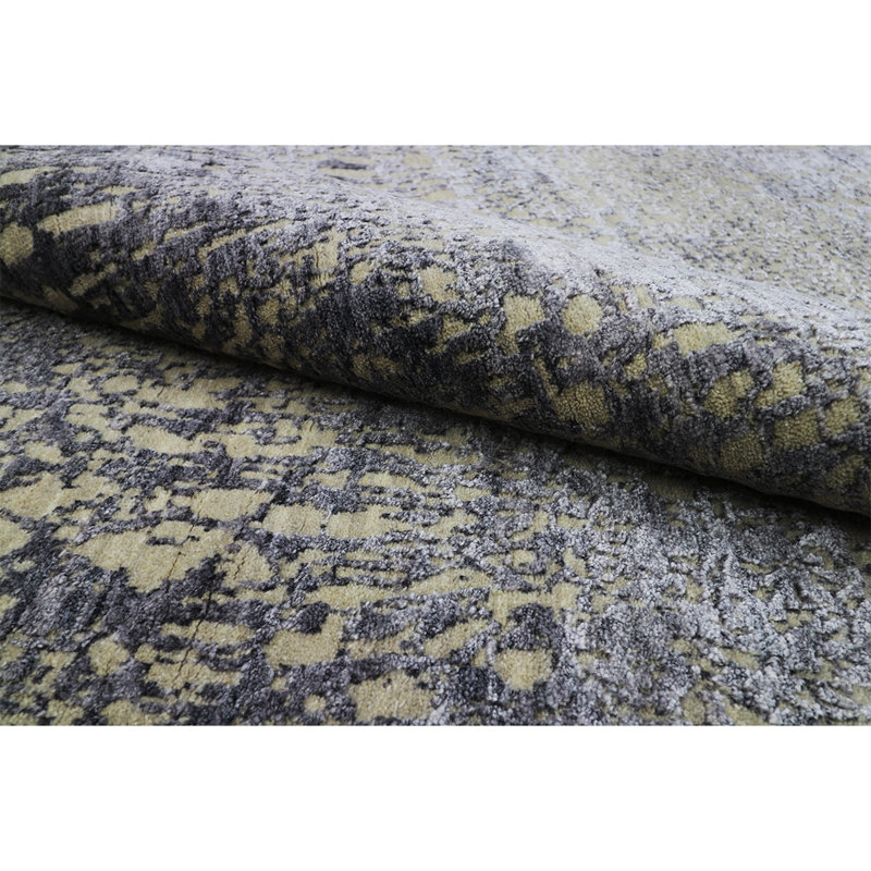 Tapis moussu / gris noué à la main de haute qualité, Rectangle 8 pi x 10 pi