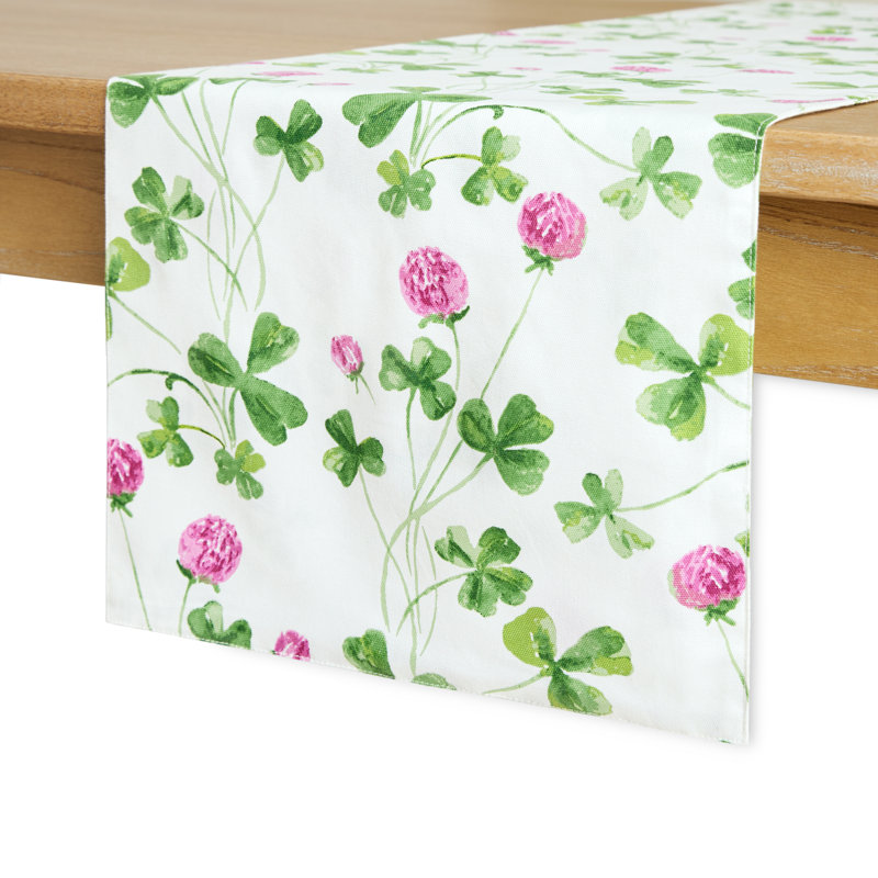 Ensemble de chemin de table réversible Martha Stewart Clover Meadow - blanc / vert