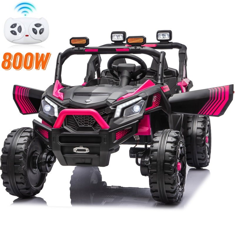 Voiture 24V pour enfants 800W 4WD, 2 places avec télécommande, panneau de musique, rangement arrière, 2,5 à 4 MPH, Rose