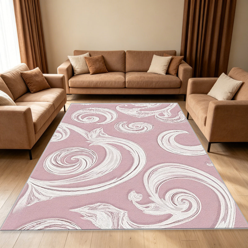 Pink Scroll carpet-easy to clean, machine-washable, soft and comfortable; suitable for door mats, kitchens, living rooms, bedrooms, corridors, and laundry areas. Easy to clean, durable carpet for home decoration.