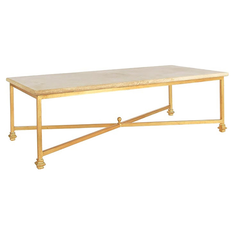 New York 4 Legs Coffee Table, Light Travertine, Gold Leaf