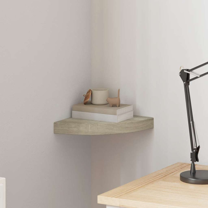 Wall Corner Shelf Floating Corner Shelf Wall Mounted Display Shelf, 1.5" H x 9.8" W x 9.8" D, Oak