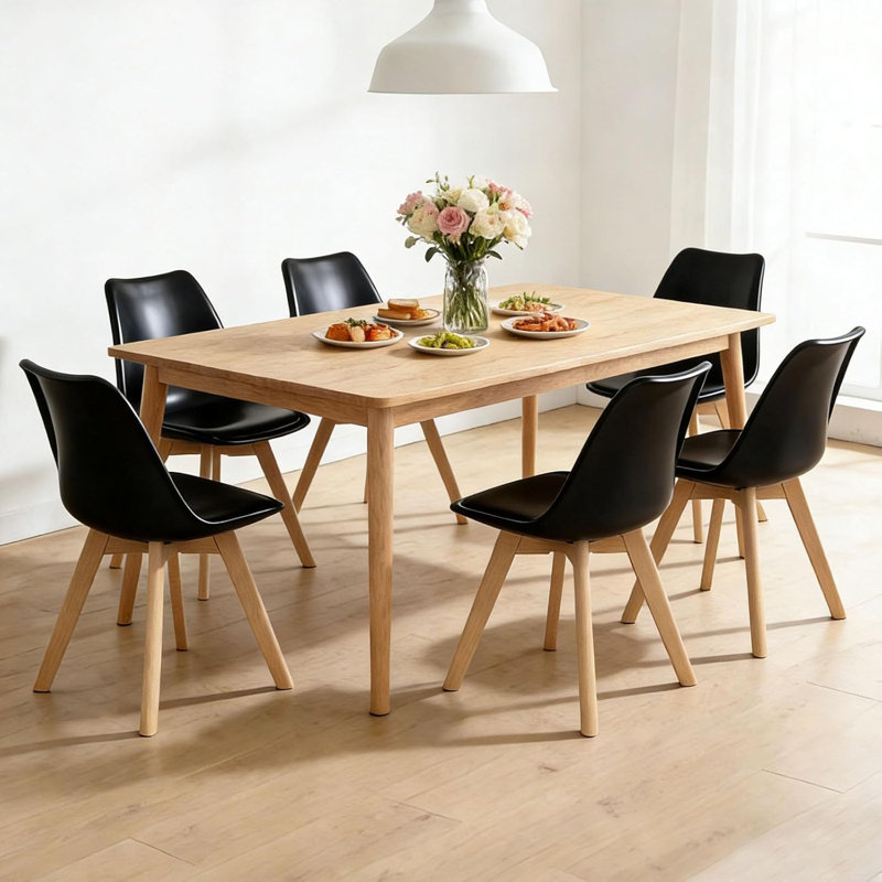 Modern Dining Chairs Set Of 4, Mid Century Kitchen Chairs With PU Leather Cushion & Wood Legs For Indoor Outdoor Use, Black