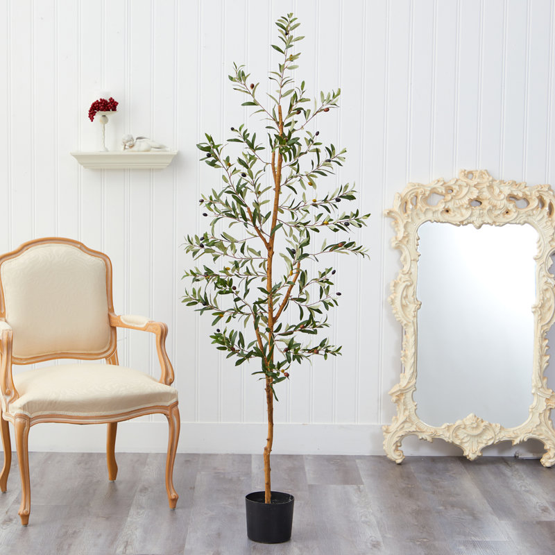 Faux Olive Tree Tree in Pot, 66" H x 13" W x 13" D