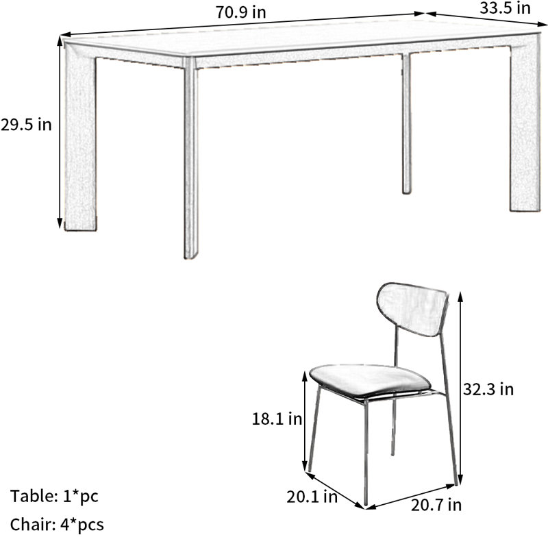 Ensemble de salle à manger Cherry, H 29,5 po x L 70,9 po x l 33,5 po