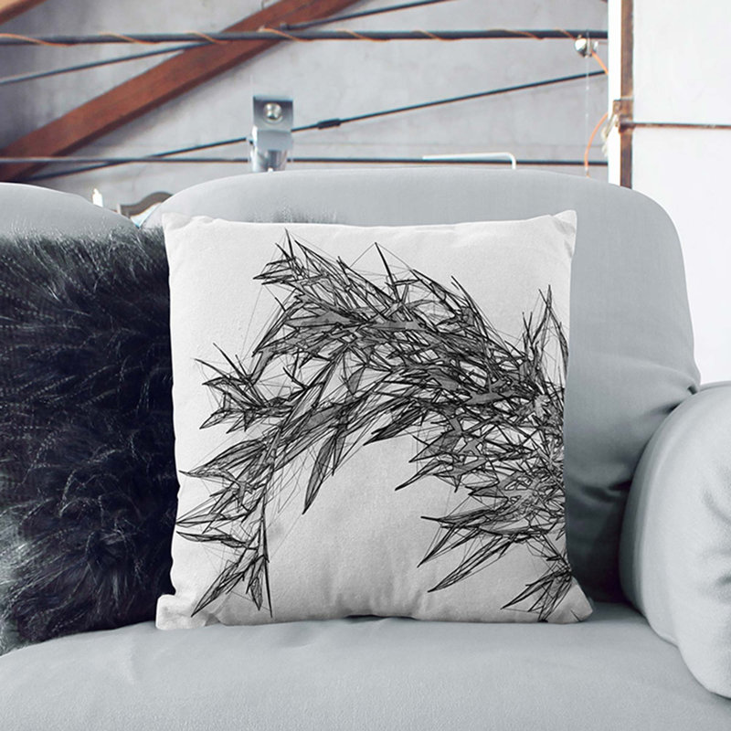 Leaves of a Bamboo Plant Cushion with Filling, White, 55cm H x 55cm W x 20cm D