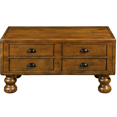 Solid Wood Living Room Workstation - 40" Antique Coffee Table With 4 Drawers, Rivet Legs, Easy Setup, Waterproof & To Deformation Drawer Storage 40-inch Wood, Assembly, Corrosion
