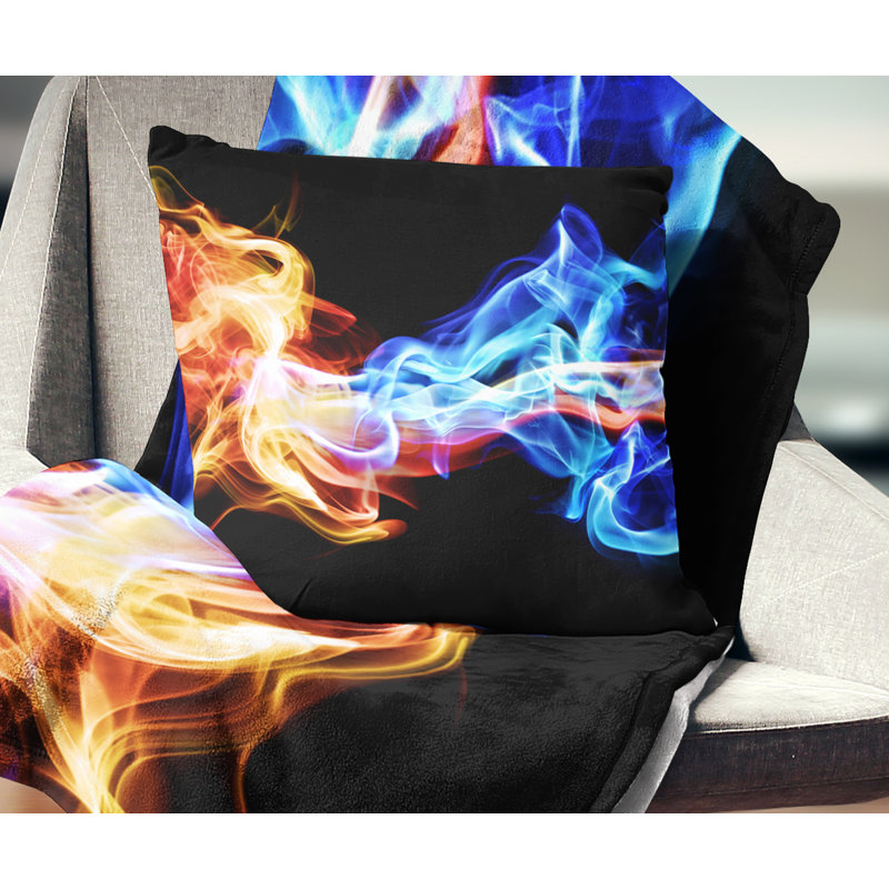 Rouge et bleu fumée abstraite - coussin abstrait imprimé, 16 po x 1 po, Coussin décoratif