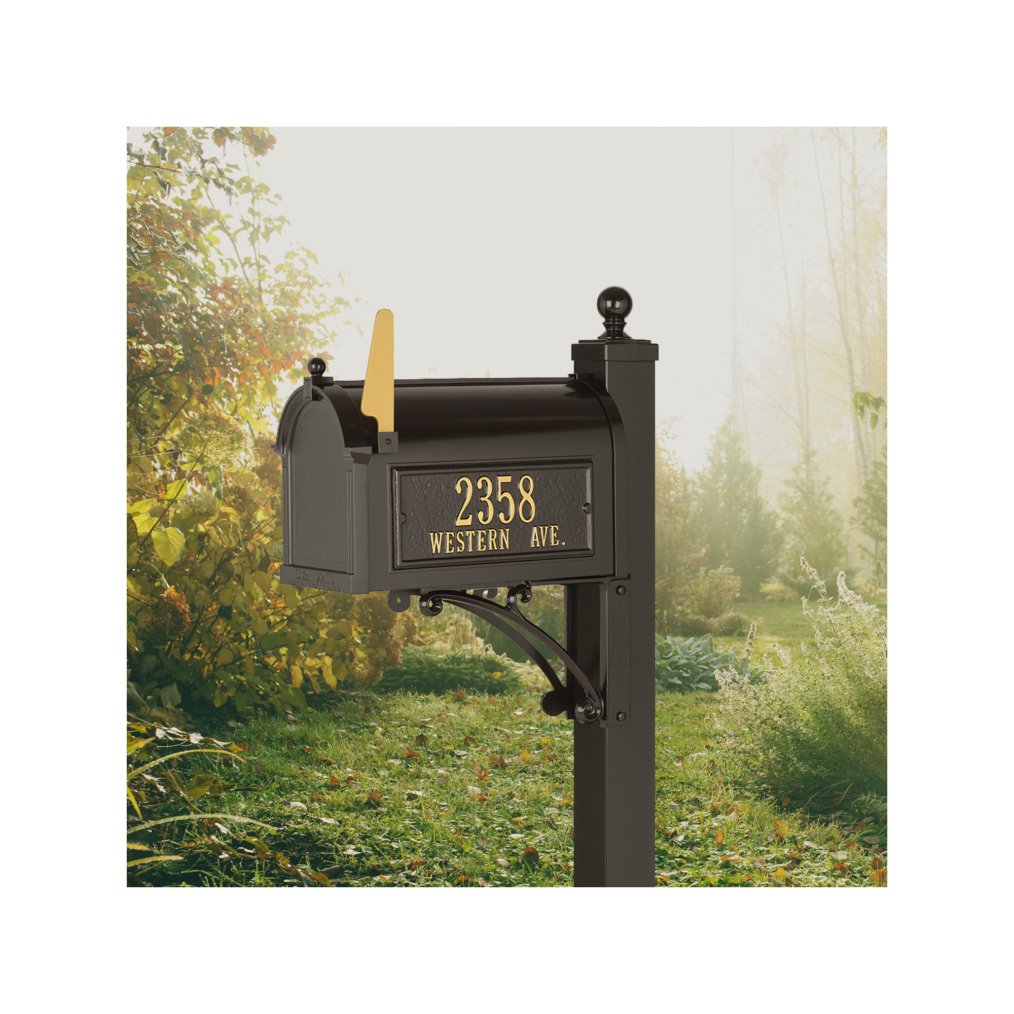 Deluxe Package Post Mounted Mailbox, Yes, Black