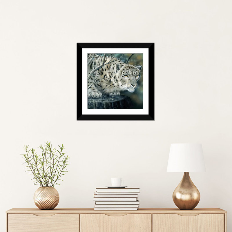 «White Tiger», impression sur toile, H 16 po x l 16 po x P 1 po, Papier d'art encadré noir, Blanc