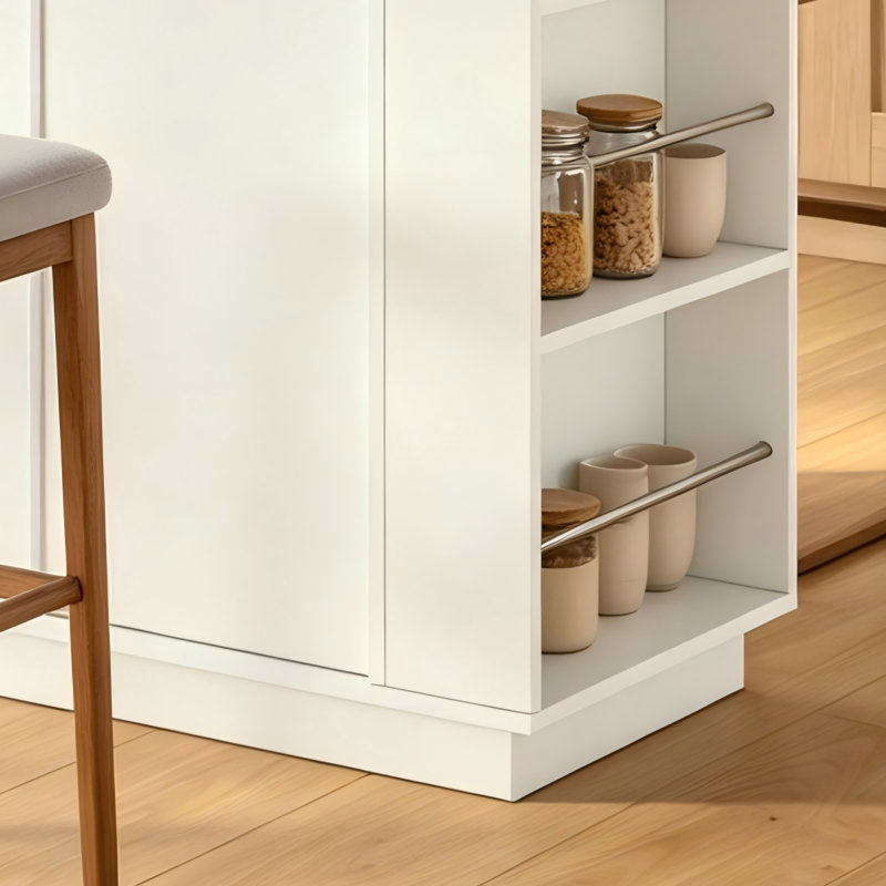 U-Shaped Multi-Functional Bar Cabinet, Folding Tabletop With Power Outlet, Integrated Wine Rack And Storage Design, White