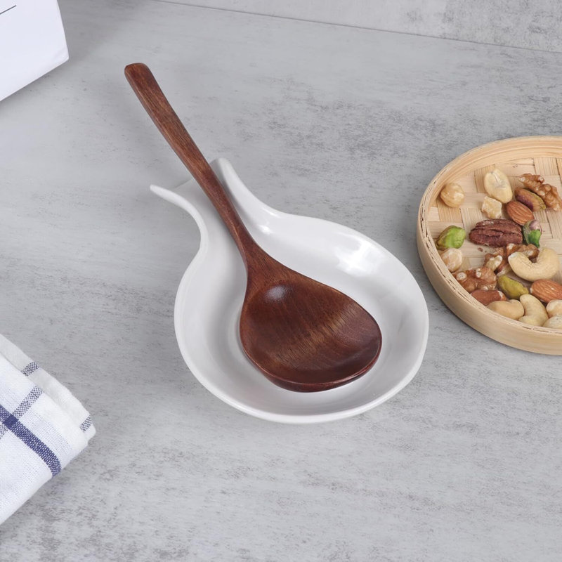 Repose-cuillère en céramique pour comptoir de cuisine, Blanc