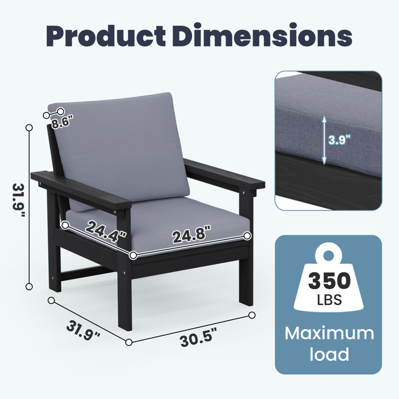 HDPE 2-Person Conversation Set, Gray, Black