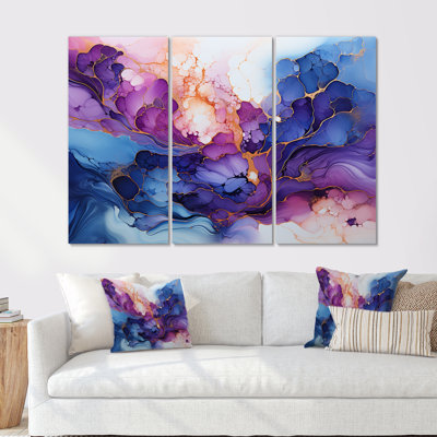 Ensemble de décorations murales roses et bleues à alcool «Dream I» - Formes abstraites