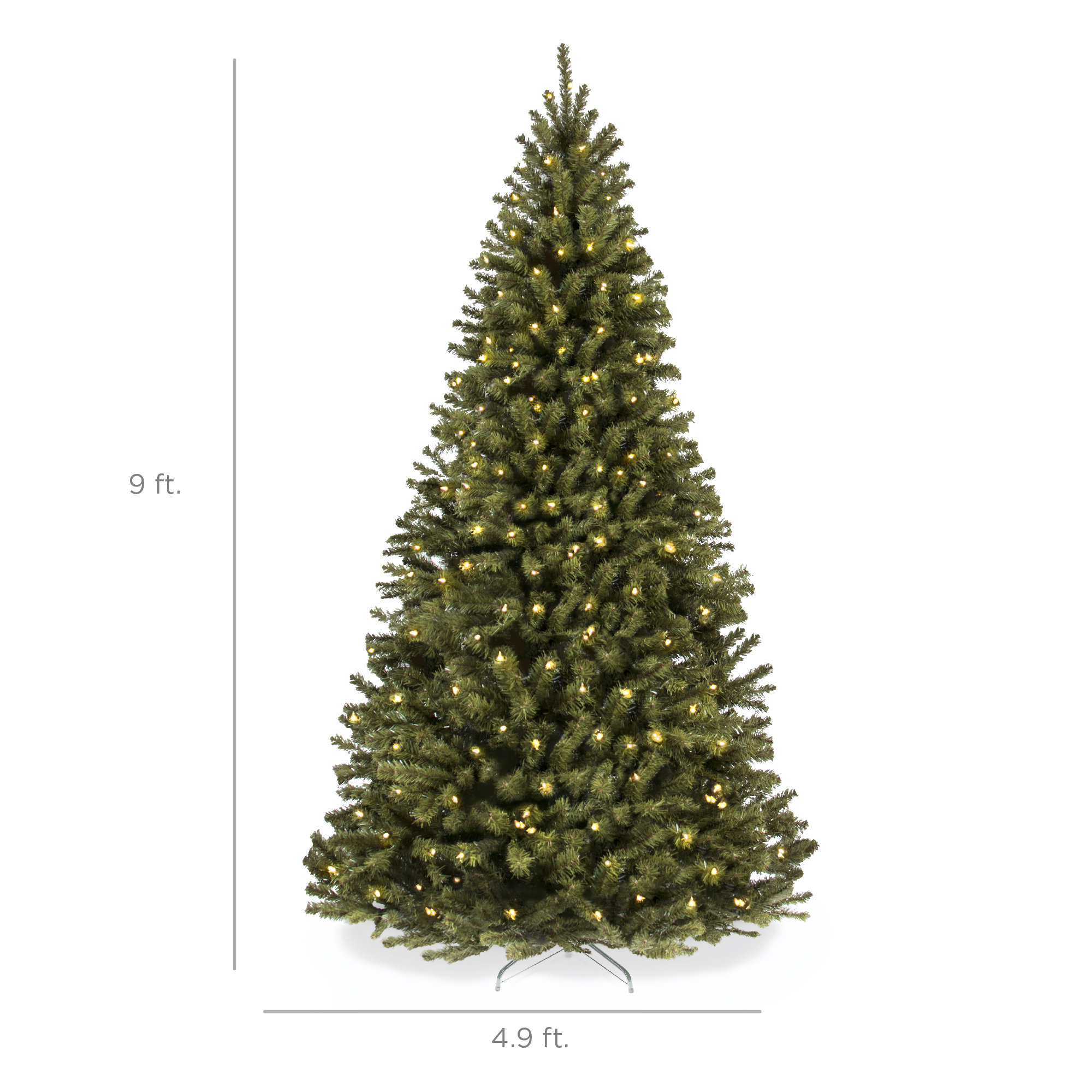 Pre-Lit Spruce Hinged Artificial Christmas Tree w/ Incandescent Lights, Foldable Stand, 9ft