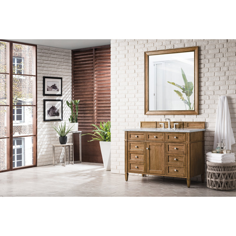 Brittany 48'' W Single Vanity, Saddle Brown, Carrara White, 8" Widespread