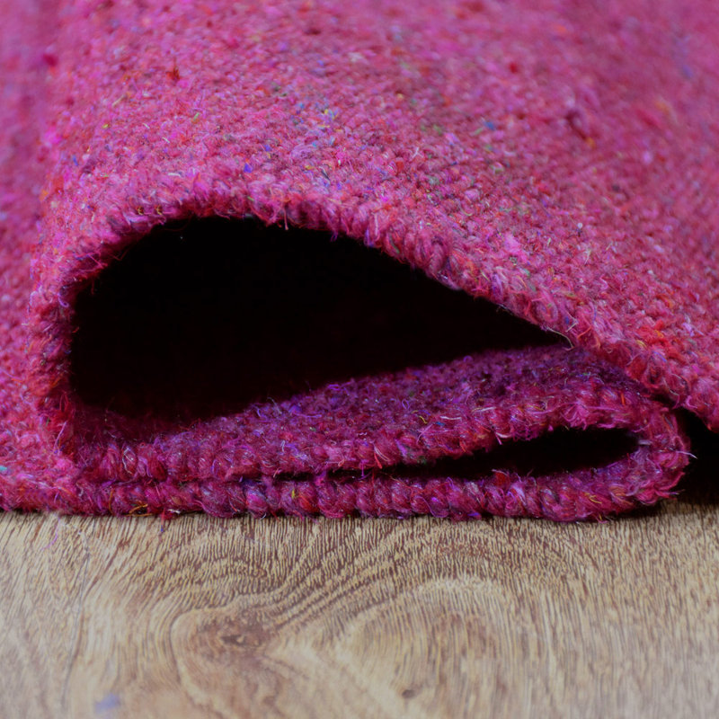 Tapis intérieur rose tissé à la main en coton et polyester, Rectangle de 5 pi x 8 pi