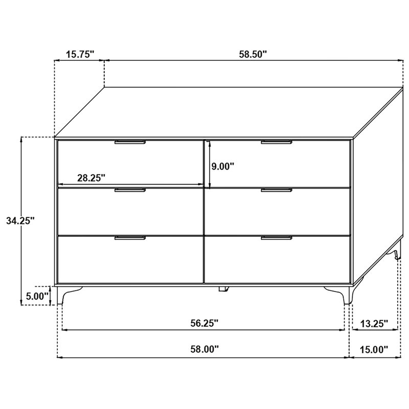 Commode rectangulaire à 6 tiroirs Lexie