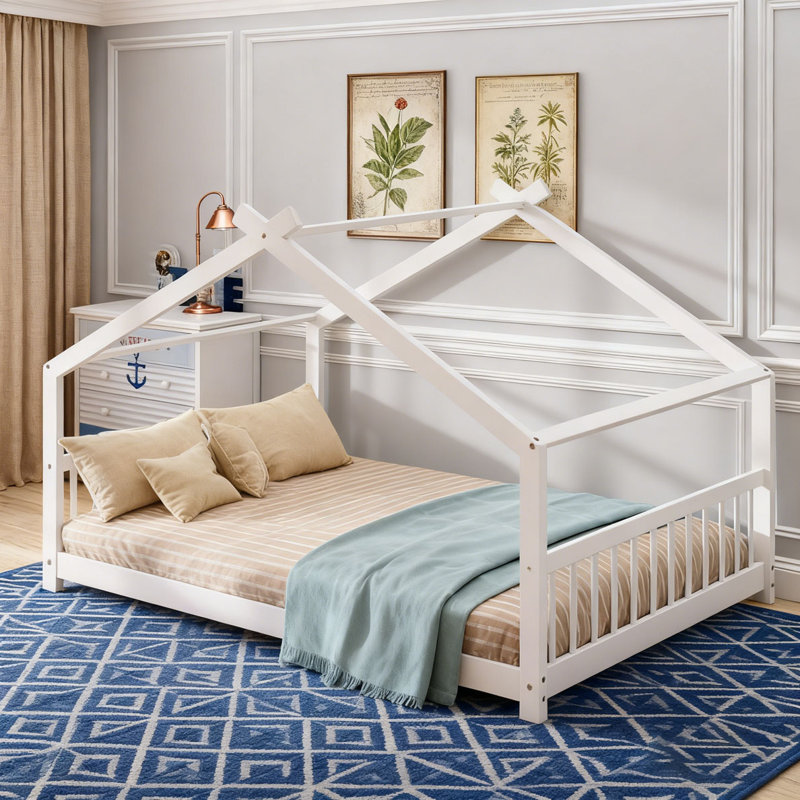 Lit en bois, Blanc, Double
