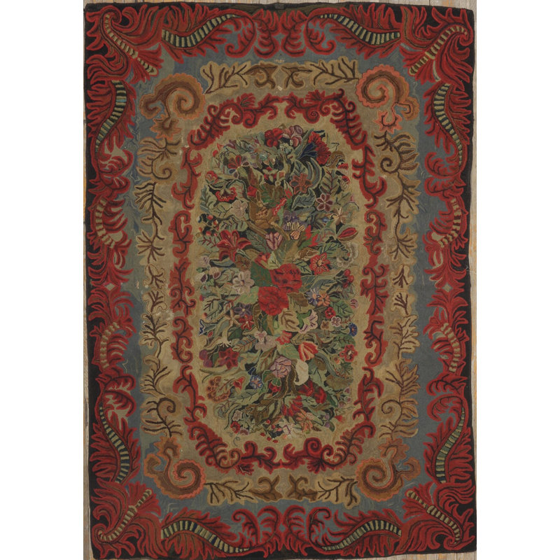 Antique American Usa Floral Medallion Wool Hand Knotted Pile 1935 Rug