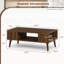 Hommoo 42 Inch Mid-Century Modern Coffee Table with Open Compartment & Side Shelves, Rectangular Living Room Centre Table for Books, Laptops & Decor, Walnut