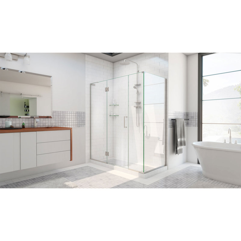 Unidoor-X 47" W x 34.38" D x 72" H Frameless Rectangle Shower Enclosure, Brushed Nickel