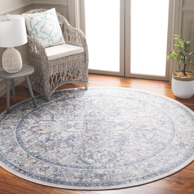 Xailey Orlando Felt/Velvet/Laminated Film Machine Washable Southwestern Rug in Ivory/Light Blue