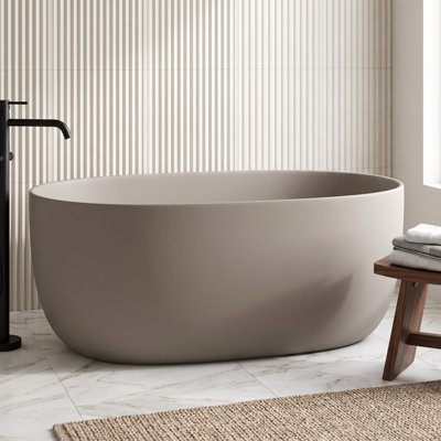 Baignoire autoportante à surface solide de 47 pouces avec bonde escamotable beige