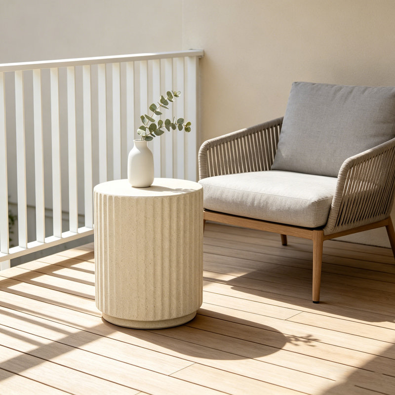 Table d'appoint d'extérieur en forme de cylindre Mgo, Beige