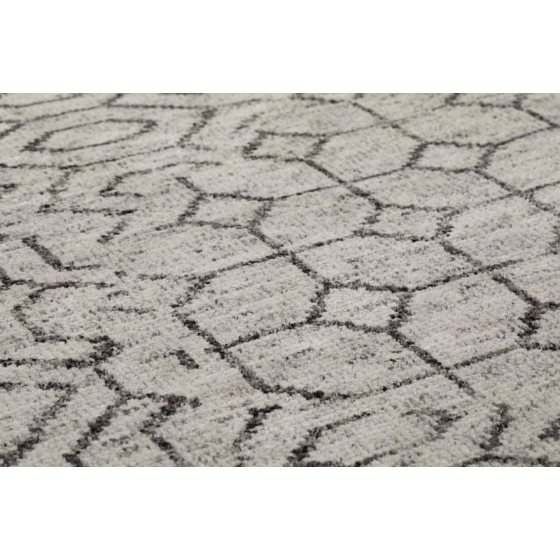 Sashiko Hand Knotted Geometric Area Rug in Gray/Brown, Rectangle 2' x 3'