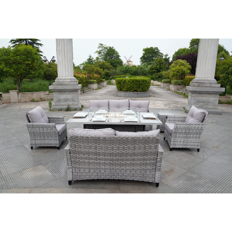 Wicker 7 - Person Patio Conversation Set with Cushions