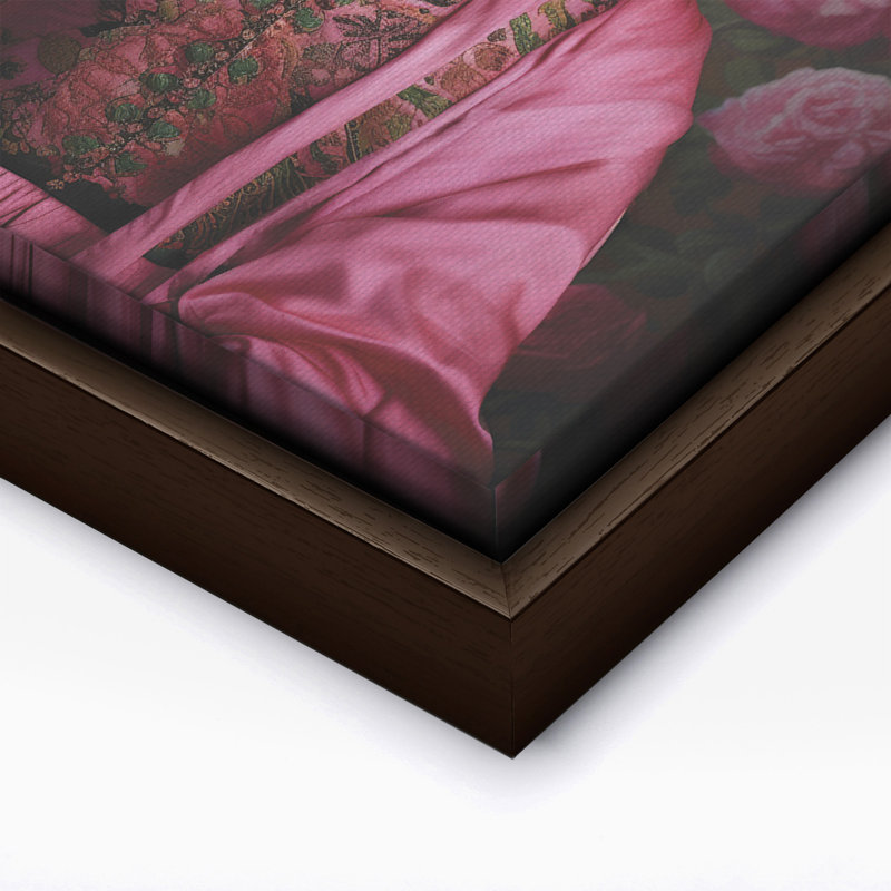 Portrait floral Frida Kahlo, Canvas, 16"H x 20"W, Brown Framed