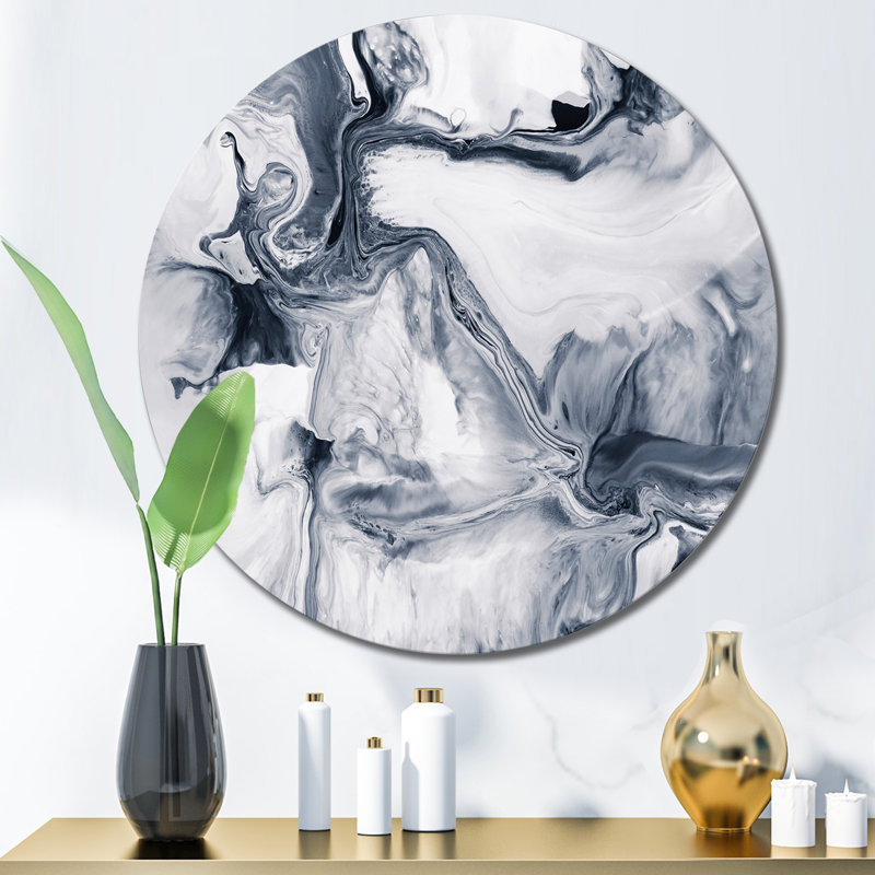 Abstrait noir et blanc - art mural moderne en cercle métallique, H 23 po x l 23 po