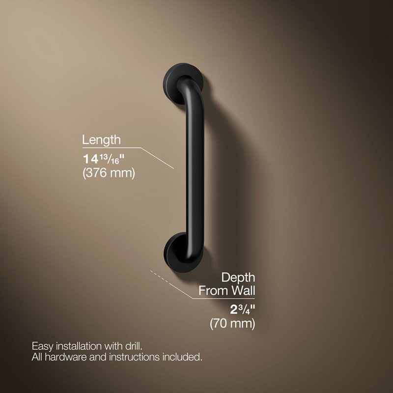 Contemporary Grab Bar, 12"W, Matte Black