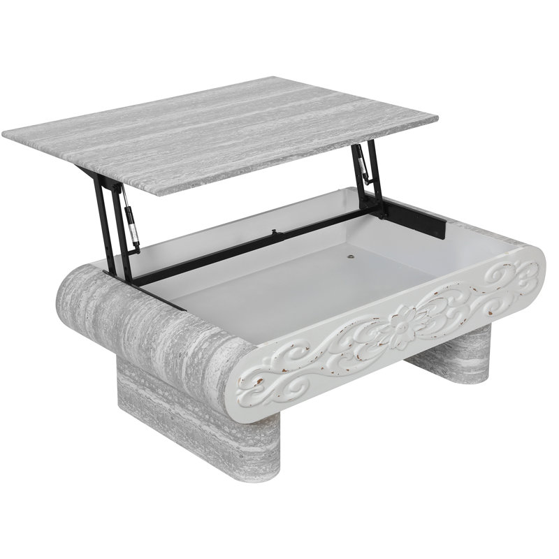 Table basse à plateau relevable, bureau moderne en bois avec rangement caché, Gris