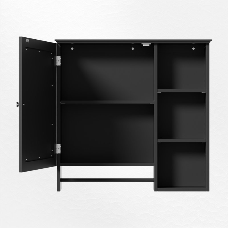 28.85'' W X 28" H Surface Framed Medicine Cabinet With Mirror And Adjustable Shelves, Black/Silver