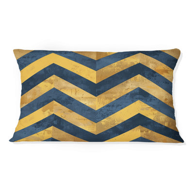 Motif à chevrons bleu et doré I - coussin lombaire moderne