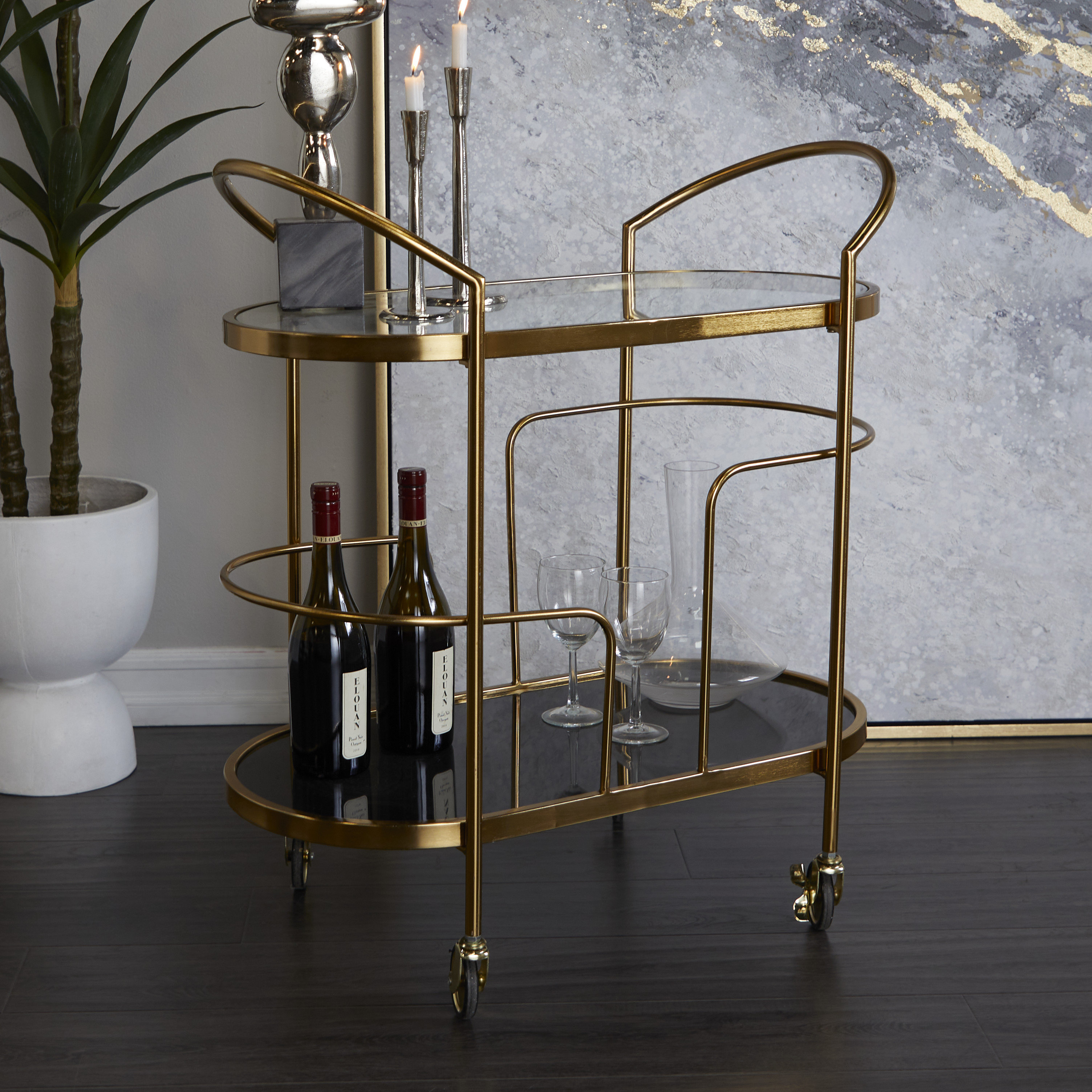 Everly Quinn 17'' Wide Oval Bar Cart | Wayfair