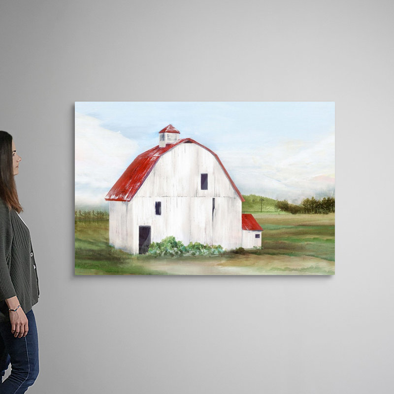«Red Barn I» par Isabelle Z - reproduction d'art sur toile, H 40 po x l 60 po x P 1,25 po, Toile tendue
