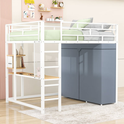 Metal Loft Bed With Built-In-Desk And LED Light And Shelves by Mason & Marbles