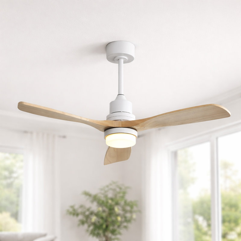Nicola 52'' 3 - Blade Modern Ceiling Fan with Remote Control and Light Kit, White/Natural Wood