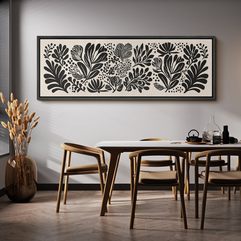 Large Framed Canvas Print Wall Art - Abstract Floral Print for Minimalist Modern Home Decor, 20" H x 60" W, Black