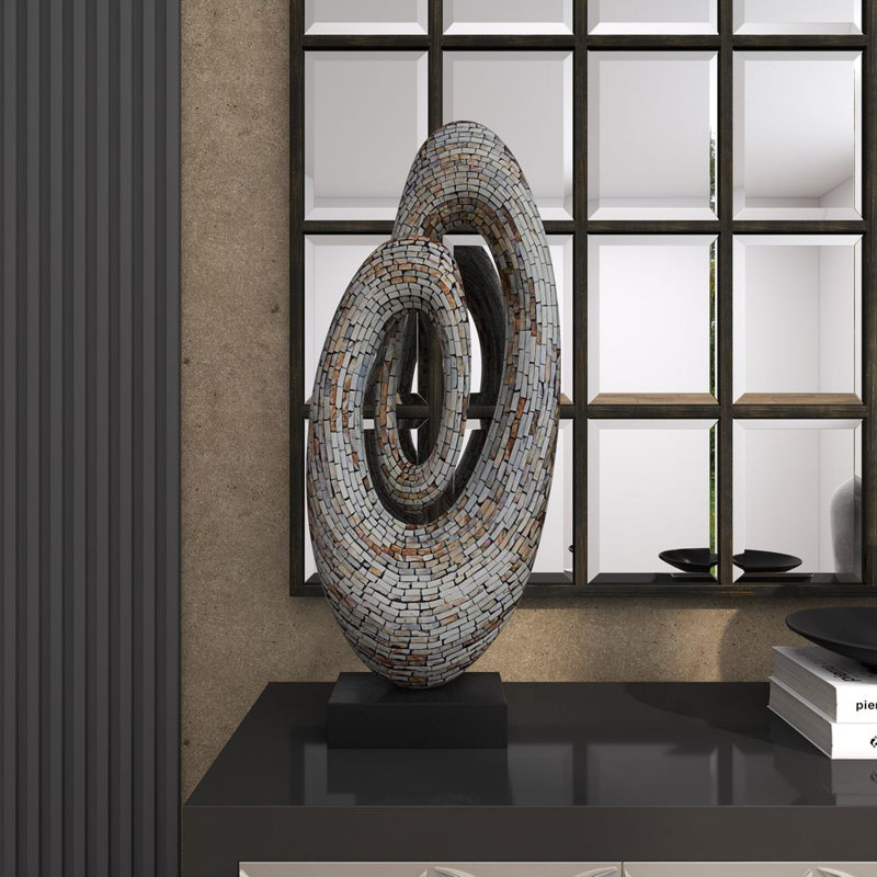 Sculpture décorative abstraite en nacre avec base noire, Multicolore