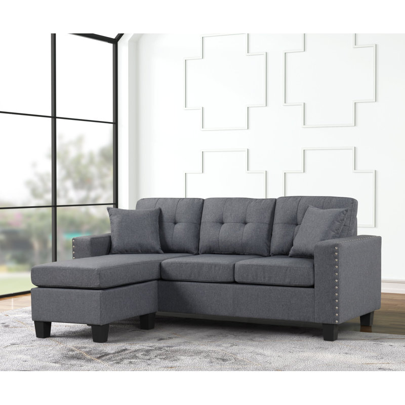 Upholstered L-Shaped Sectional Reversible, Gray Velvet